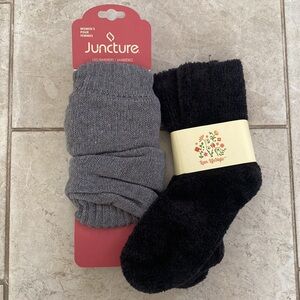 Juncture NWT Grey Leg Warmers & Black Fuzzy Socks